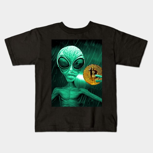 Alien Bitcoin Collectors Mars Invasion Sci-fi Kids T-Shirt by PlanetMonkey